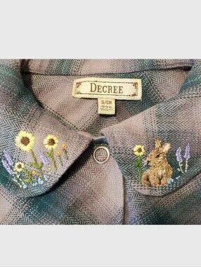 Decree Plaid Embroidered Collar Jacket - Green & Gray Plaid
